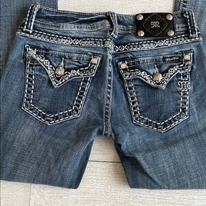 MIss Me bootcut jeans 27 JS5777B light wash denim Crystal studs Embroidered EUC
